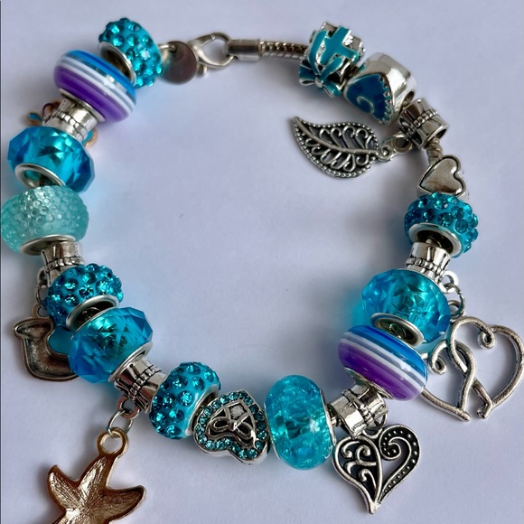 HANDMADE handmade AQUA glass bracelets. 8.5’inch. 925 silver cord. - Picture 15 of 17